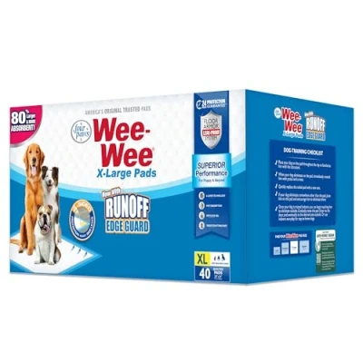 Image of Four Paws Wee Superior Performance Pee Pads for Dogs Dog &amp; Puppies, with 6 Layer Leak Proof Technology, House Training Extra Large, 71cm x 86cm (28&quot; 34&quot;), (21 Count)