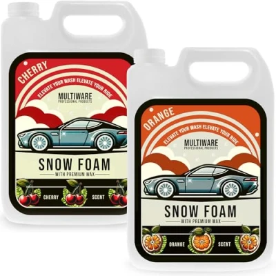 Image of MultiWare Car Snow Foam Thick Shampoo Dissolves All Dirt &amp; Tough Stains Streak Free Rinsing For Safe Finishes Cherry Orange Scent Bundle 2 X 5L