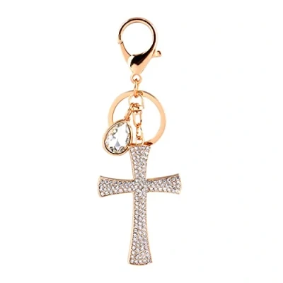 Image of HEEPDD Rhinestone Cross Keychain, Sparkling Key Ring Pendent for Women Girls Phone Purse Bag Charm