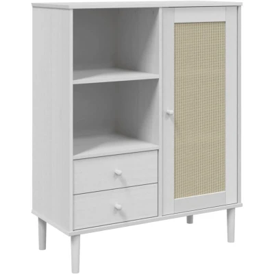 Image of vidaXL Highboard SENJA Rattan Look White 90x40x112 cm Solid Wood Pine