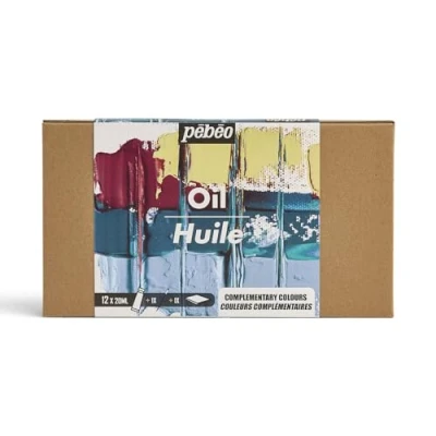 Image of PEBEO Studio Oil XL Set 12 Tubes 20 Ml Complementary Colours + Accessories Painting Kit for Artist and Beginner Brushes Spatula Cardboard Intense