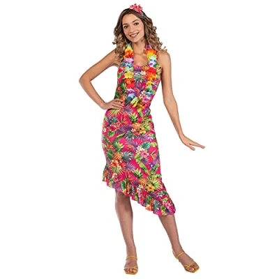 Image of amscan 9908722 Adult Ladies Pink Hawaiian Dress Costume (UK 10 12)