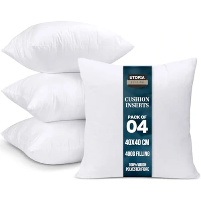 Image of Utopia Bedding Cushion Inner Pads, 40 x cm (16 16 inches) Stuffer Inserts, Hollowfibre Pillows (Pack of 4 White)