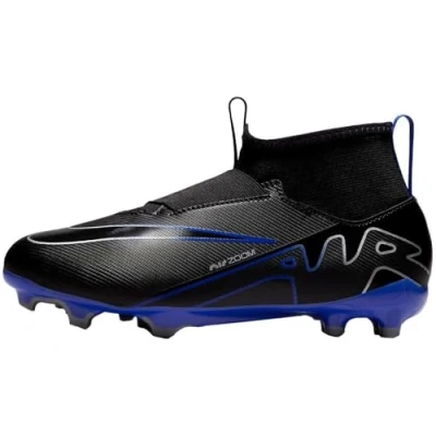 Image of Nike Boy&#039;s Unisex Kids JR Mercurial Superfly 9 Academy Chrome Hyper Roya Gym Shoes, Black Blue Grey, 4.5 UK Child