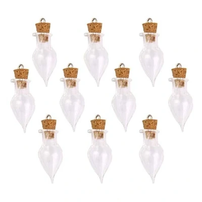 Image of ZHOUBA 10 Pcs Tear Drop Glass Bottles with Cork Top DIY Pendants Wishing Jars