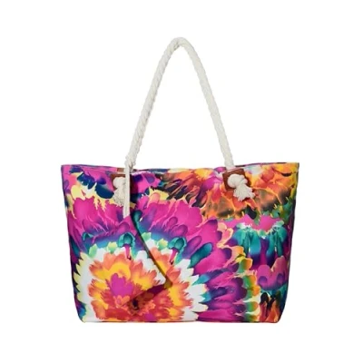 Image of DonDon Large beach bag for women with zip Waterproof Pool tote bags Vintage flowers motive watercolour