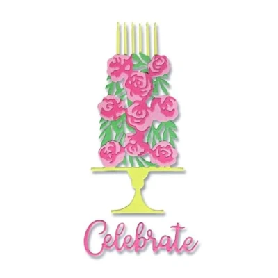 Image of Sizzix Thinlits Set 4PK Celebrate Cake by Jen Long 664243 Metal Cutting Die for Cardmaking, Scrapbooking, Papercraft and More, Grey, One Size