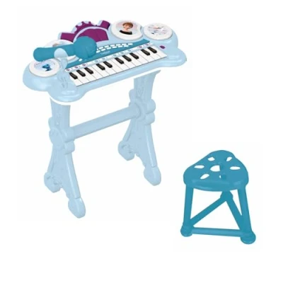 Image of Lexibook K707FZ, Frozen, Electronic keyboard with seat, microphone, MP3 player, sound effects, demo tunes, Blue/purple, One size