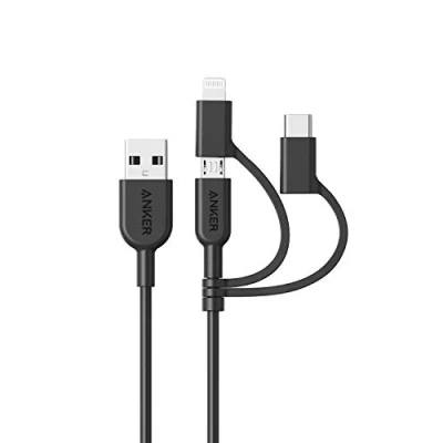 Image of Anker PowerLine II 3 in 1 Cable, Lightning/Type C/Micro USB Cable for iPhone, iPad, HTC, LG, Samsung Galaxy, Sony Xperia, Android Smartphones, and More(3ft / 0.9m)