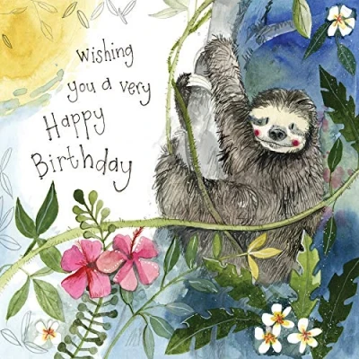 Image of Alex Clark Happy Birthday Sloth Foil Card Wildlife Floral Sunshine Nature New baby Cards To Celebrate Designed and Printed in the UK...