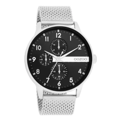Image of Oozoo Timepieces Men&#039;s Watch in with Leather Strap Beautiful for Men Elegant Analogue (45 mm Case) Round, silver/black, Bracelet