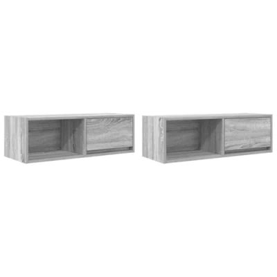 Image of vidaXL Grey Sonoma TV Cabinets Wall Mountable Entertainment Unit with Ample Storage Engineered Wood 80x31x25.5 cm Modern Minimalist Media Console