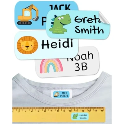 Image of NON IRON Clothing Labels resistant to washing. Personalized stickers for school supplies. Adhesive children, daycare and schools. (Vehicles, 100 Counts)