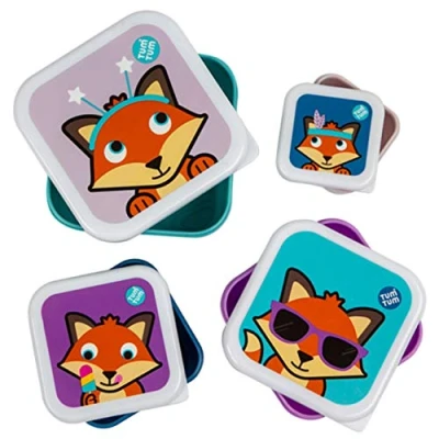 Image of TUM Nesting Snack Pots for Kids, Boxes Kids Box Set, BPA Free Scruff The Dog Felicity Fox