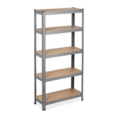 Image of Relaxdays Heavy Duty Shelving Unit, Max. Load 875 kg, 150x75x30cm, 5 Shelves, Push In, Garage Storage, Steel, Grey