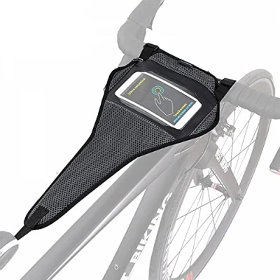 Image of MiOYOOW Bike Sweat Guard, Bicycle Trainer Net with 6.5&quot; Phone Pouch Absorbs Frame Protector Cover for Indoor Cycling Training