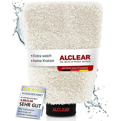 Image of ALCLEAR 950013WH Microfibre Glove for Washing Car with Shampoo and Cleaner ,Better than Wash Sponge, Polishing or Cloth, Motorcycles, Preparation Care, Black/White, 27x17cm