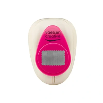 Image of Vaessen Creative Craft Paper Punch Scalloped Rectangle 1,4 x 2,2 cm Circle Cutter for Crafting and Card Making, White/Pink