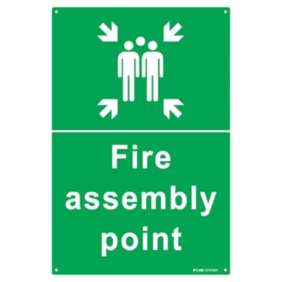 Image of Evoges Fire Assembly Point Sign 600 x 400 2mm Rigid Plastic PVC With 4 Pre Drilled Holes