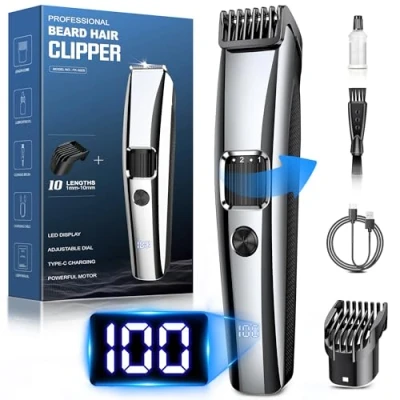 Image of Men&#039;s Beard Trimmer, Electric Razor with Battery Indicator, Hair Trimmer ZoomWheel (1 10 mm), Facial Intimate Shaver, Full Body Groomer for Men, USB