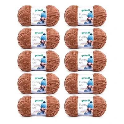Image of Gründl Funny uni Knitting &amp; Crochet Yarn (Velvety Chenille 100% Polyester, 100 g/120 m, Needle Size: 5 6, 10 x g), Light Brown