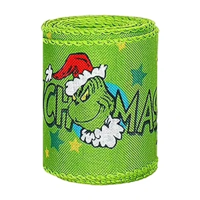 Image of Grinchs Christmas Ribbon, 4.5m 2.5 in Craft Funny Cartoon Character Gift Wrapping Ribbon Decorative for Tree Wreath Bows DIY Decoration