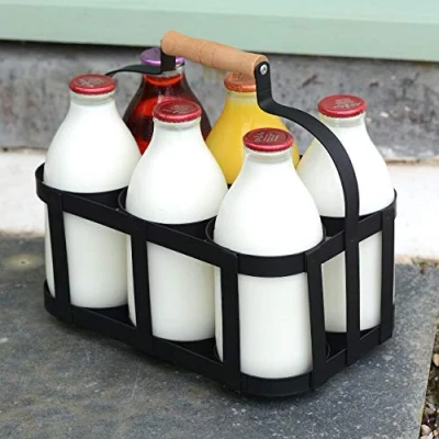 Image of CKB LTD Milk Bottle Holder Powder Coated Steel Wire Metal Holds 6 Bottles Doorstep Crate Carrier Traditional 25 x W27 D19cm