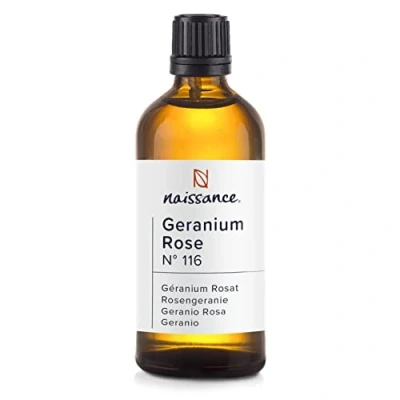 Image of Naissance Geranium Rose Essential Oil (No. 116) 100ml Pure, Natural, Steam Distilled, Cruelty Free, Vegan and Undiluted Use in Aromatherapy &amp; Diffusers