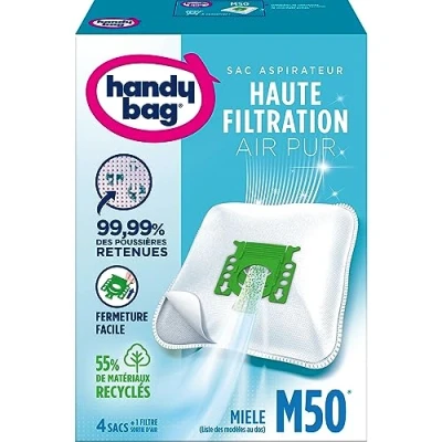 Image of Melitta Handy Bag M50 Vacuum Cleaner Bags for Miele Cleaners, Airtight Closure, Anti Allergenic Filter, Motor Pack of 3