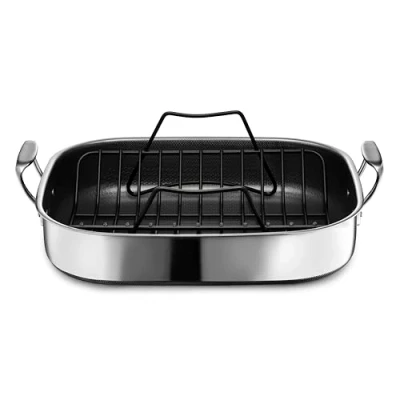 Image of HexClad Hybrid Nonstick Roasting Pan with Rack, Dishwasher Friendly and Oven Safe Up to 480C, Compatible All Cooktops