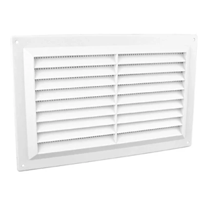 Image of 9&quot; x 6&quot; White Plastic Louvre Air Vent Grille with Flyscreen Cover