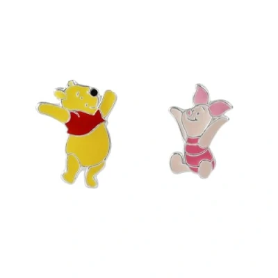 Image of Disney Winnie The Pooh &amp; Piglet Mismatched Sterling Silver Enamel Stud Earrings