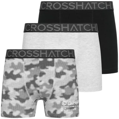 Image of Crosshatch 3 Pack Designer Printed Boxer Trunks Underwear, Guillemot Grey, L