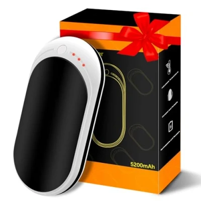 Image of Hand Warmers Rechargeable 1 Pack, 5200 mAh Electric USB Warmer Power Bank, Portable Double Sided Heater with 3 Heat Settings from 95 131℉, Great Gift for Women Men, Hiking Camping, White