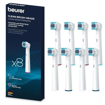 Image of Beurer TB 30/50 Clean Electric Toothbrush Heads 8 Pack Compatible with Oral B Toothbrushes, White Replacement Brushes