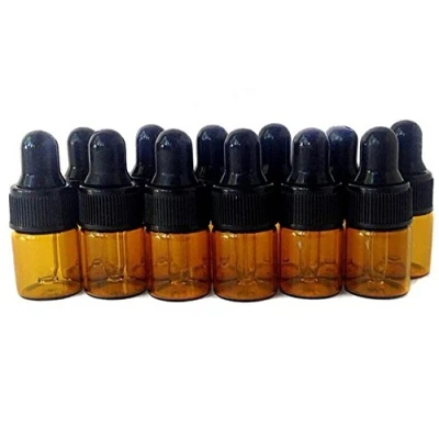 Image of 1ml 1/4 Dram Refillable Amber Glass Essential Oil Bottles with Eyed Droppers Makeup Cosmetic Sample Container Bottle Jar for Aromatherapy Use Pack of 12 (1ml)