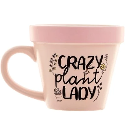 Image of Boxer Gifts &#039;Crazy Plant Lady&#039; Pot Mug Funny Gardening for Women Houseplant Gift Lovers Garden Present Mum On Christmas &amp; Birthday, Pink