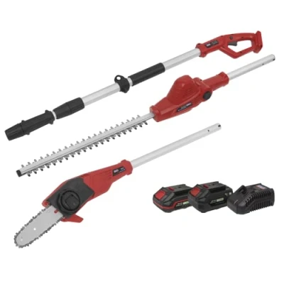 Image of Sealey Telescopic Cordless Hedge Trimmer &amp; Chainsaw Kit 20V SV20 Series 2 Batteries
