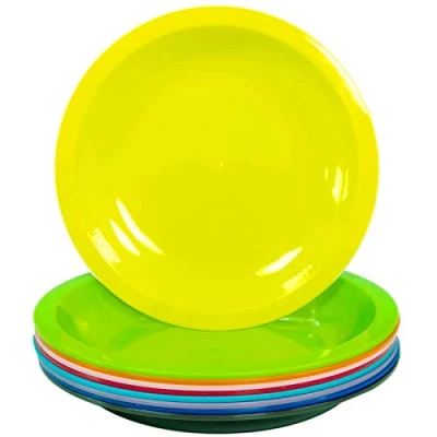 Image of Youngever 9 Pack 20cm Small Plastic Plates, Kids Re usable Toddler Snack Microwave Safe, Dishwasher Set of (Rainbow)