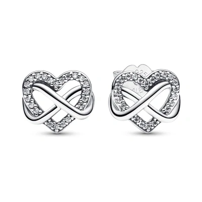 Image of Pandora Moments Infinity heart sterling silver stud earrings with clear cubic zirconia