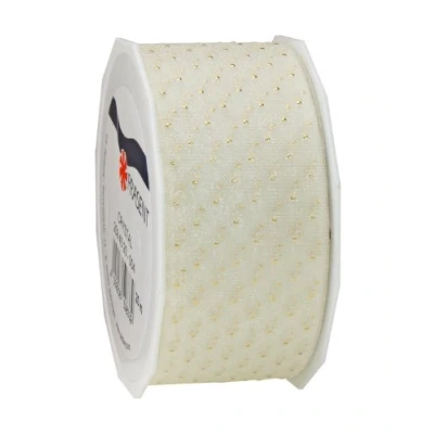 Image of Prasent 40 mm 20 m 1 Piece Crystal Spotted Organza Ribbon, Cream Gold