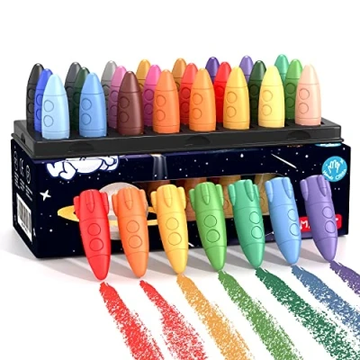 Image of MASSRT 24 Colors Space Crayons for Toddlers, Mess Free Unbreakable Non toxic Crayon Gifts, Easy to Hold Washable Kids, Safe Coloring Gifts Babies and Children