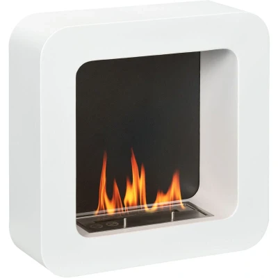 Image of HOMCOM Wall Mounted Ethanol Fireplace, Bioethanol Heater Stove Fire with 1L Tank, 2.5 Hour Burning Time, White