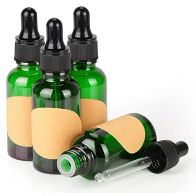 Image of stonylab 4 Pack Glass Dropper Bottle, Empty Bottle with Dropper, Inner Plug and Label for Essential Oils Aromatherapy Fragrances (30 ml, Green)