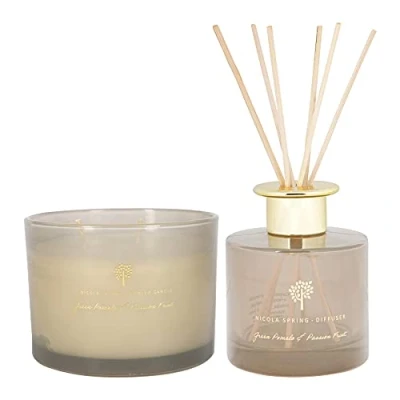 Image of Nicola Spring Scented Candle &amp; Reed Diffuser Set 350g Green Pomelo Passion Fruit