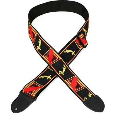 Image of Fender Guitar Strap Monogrammed 2&#039;&#039; Black / Yellow Red