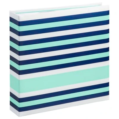 Image of Hama&quot;Designline&quot; Memo Photo Album, 100 White Pages (50 Sheets) fits 200 Photos in 10x15cm Format, Stripes,Blue
