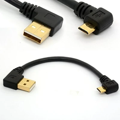 Image of 90 Degree USB 2.0 to Micro B Male Cable Gold Plated Left Angled Data Sync and Charge Extender Lead (15cm) (Left)