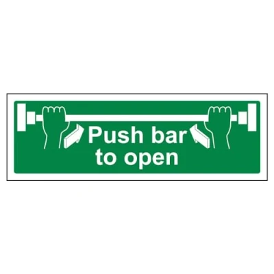 Image of V Safety Push Bar To Open Door Sign 300mm x 100mm 2mm Rigid Plastic