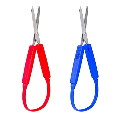 Image of 2 Pcs Kids Scissors Loop Grip Craft Handle Self Opening Adaptive Cutting for Children and Adults Paper Cutting,Sewing Work,Art DIY